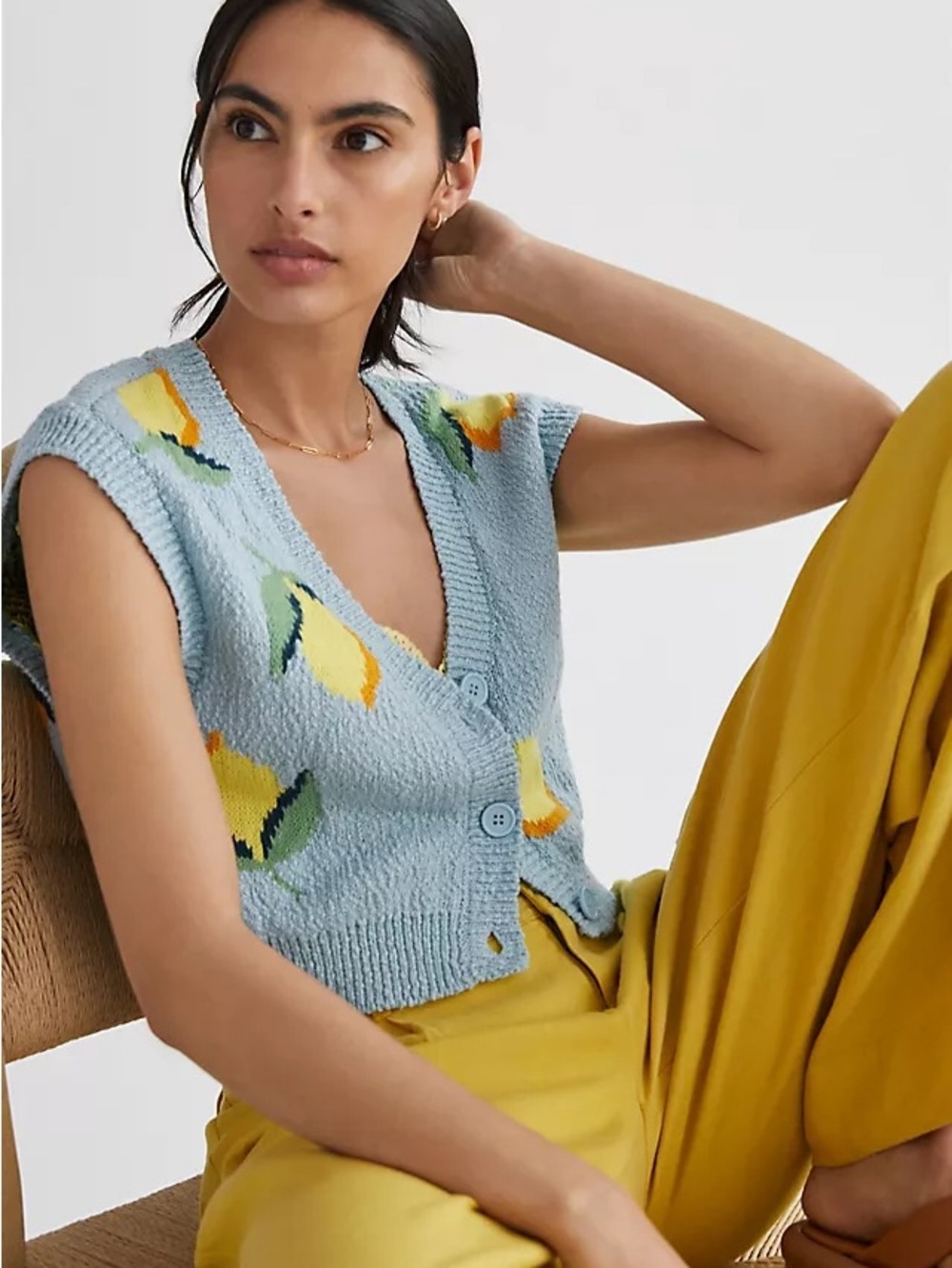 NWT Anthropologie Maeve Melanie Shrunken Lemon Cardigan Sweater - Size XS - Picture 2 of 8